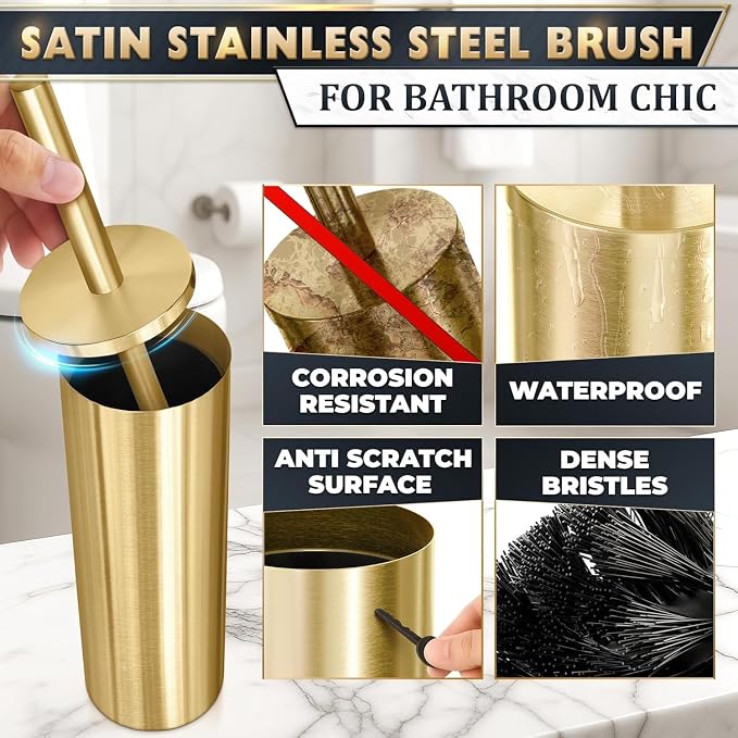 Gold Toilet Brush and Holder Set - Image 2