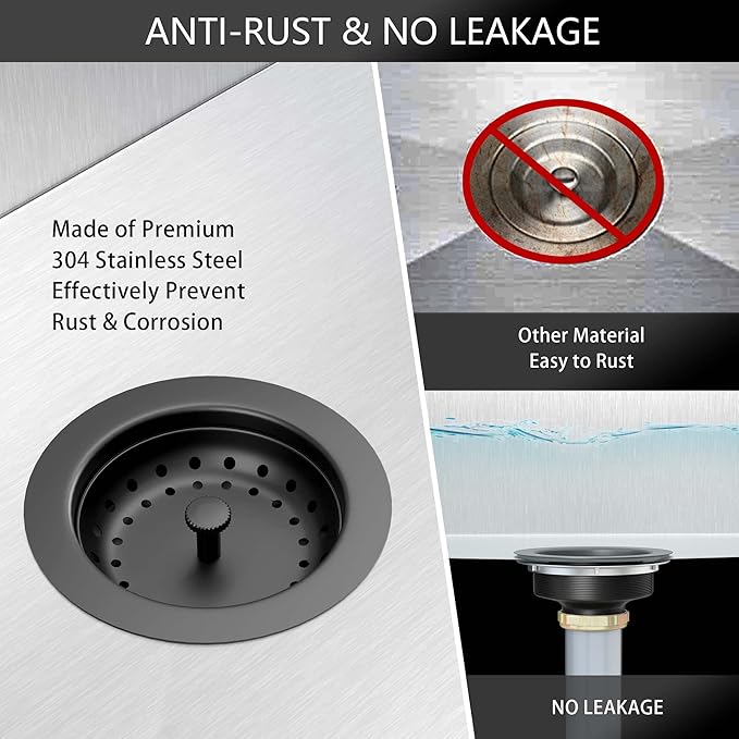 Black Sink Drain 3-1/2 Inch Matte Black Kitchen Sink Drain Strainer Assembly Kit - Image 5