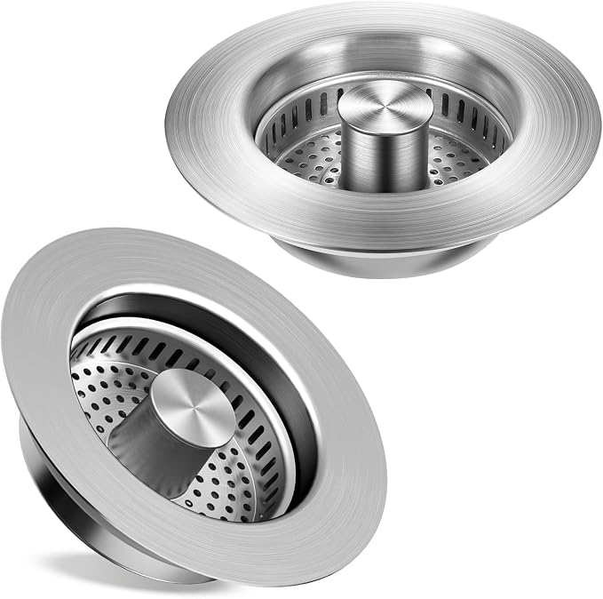 Kitchen Sink Drain Strainer 2 Pack, 304 Stainless Steel Pop Up Sink Stopper by TGOSOMT%C2%AE
