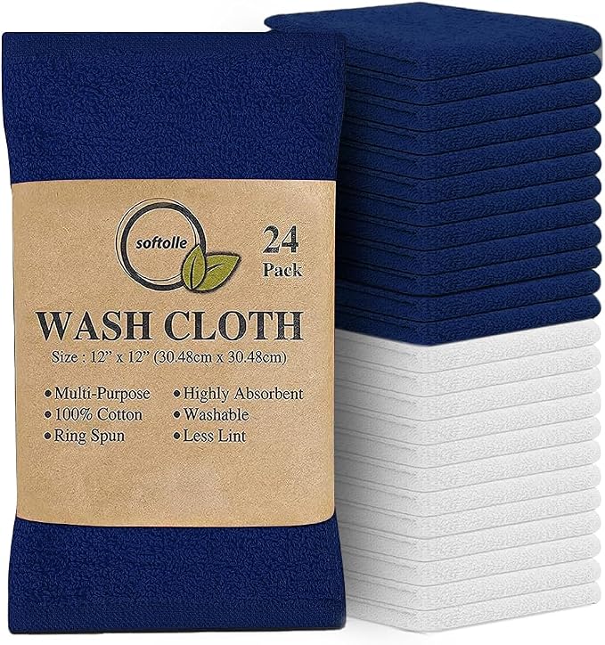 Softolle 100% Cotton Washcloths 24 Pack Soft, Highly Absorbent Washcloth by Softolle