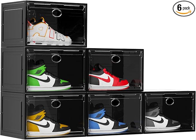 KEFA XL Shoe Storage Box Organizer, 6 Pack Shoe Boxes Clear Plastic Stackable by KEFA