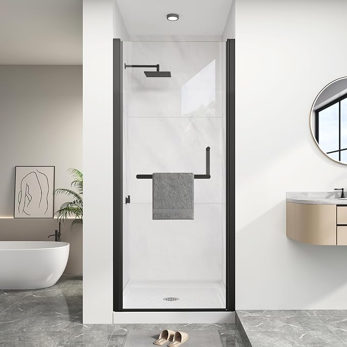 KPUY Pivot Shower Door, 32-34" W x 72" H Frameless Single Swing Glass Shower by KPUY