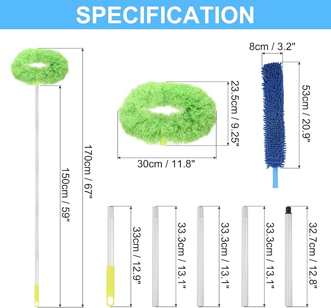 PATIKIL Ceiling Fan Cleaner Duster, 12.9" to 59", 2 in 1 Microfiber Duster - Image 2