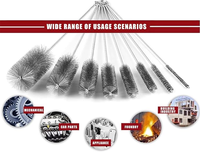 16 Inch Extra Long Pipe Cleaning Brush Set Stainless Steel Bristles, Stainless - Image 5