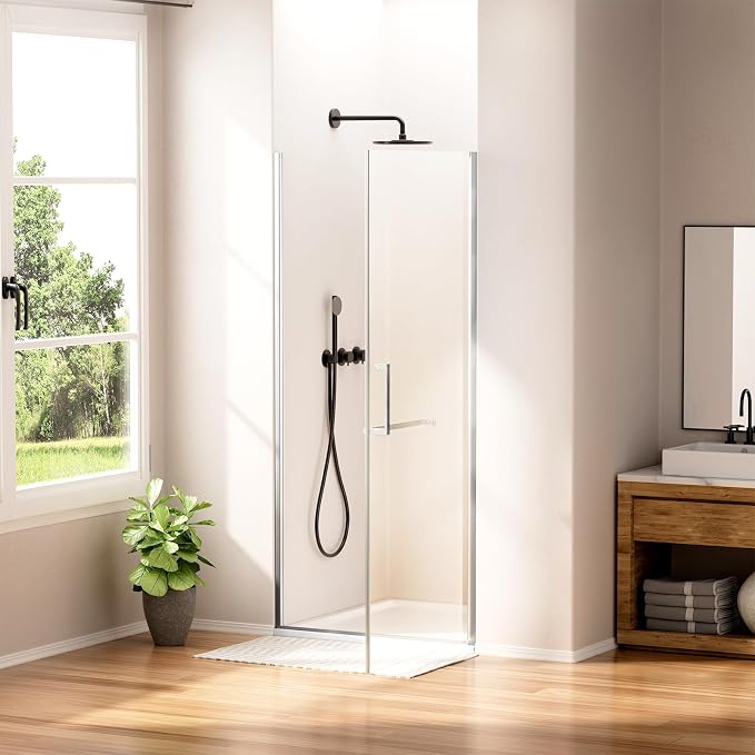 WinZo 33-34" W ×72" H Frameless Pivot Shower Door, Pivot Swing Shower Glass - Image 2