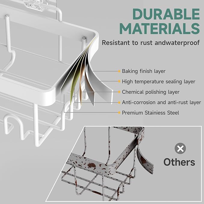 Veken 6-Pack Rustproof&Waterproof Shower Caddy, Adhesive Shelves Rack - Image 3