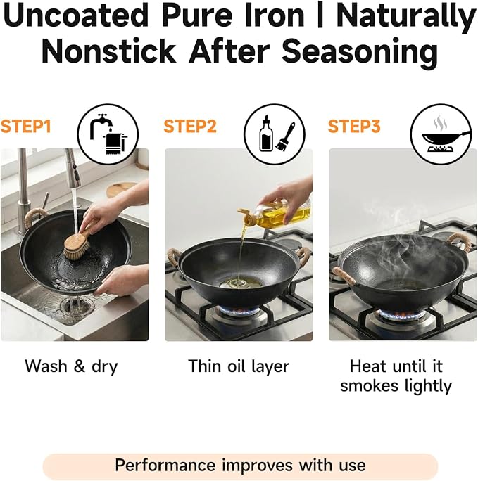 WANGYUANJI 11.8" Round Bottom Cast Iron Wok - Image 6
