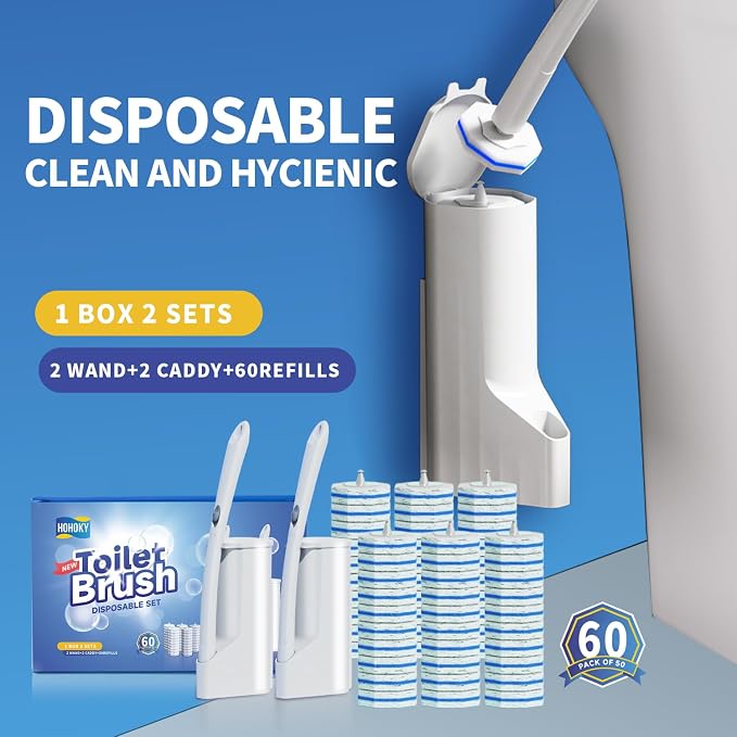 Disposable Toilet Brush Cleaning System, Two Sets of Wands and 60p Refills Pads - Image 2