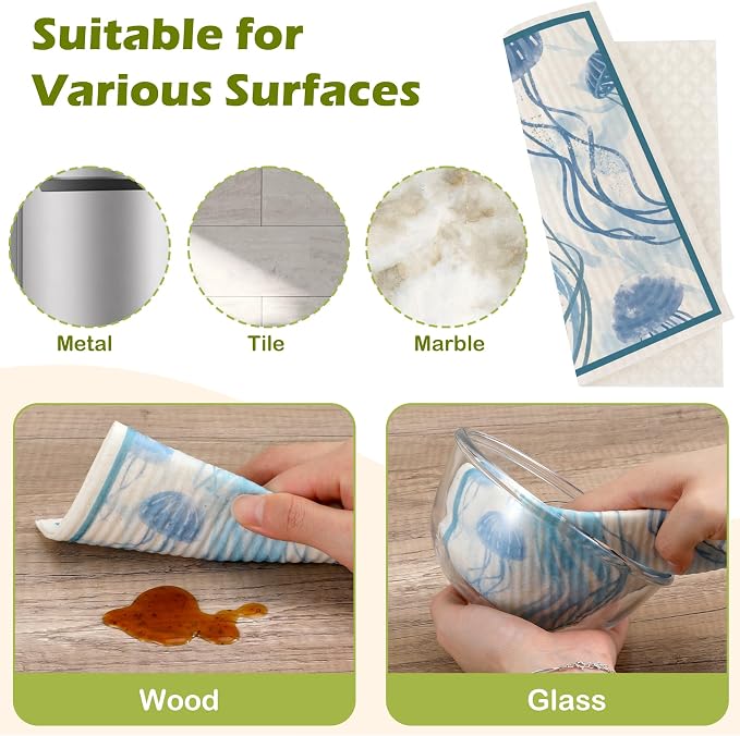 6 Packs Swedish Paper Cloths for Kitchen, Reusable Paper Towels Washable Dish - Image 6