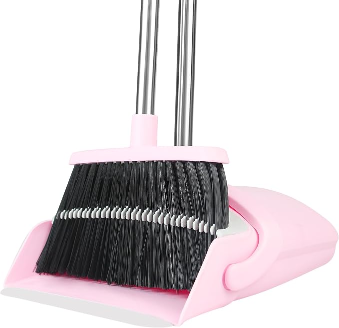 Pink Broom and Dustpan Set, 52-in Handle Broom Dustpan Combo Set Household Hand by BSKLIN
