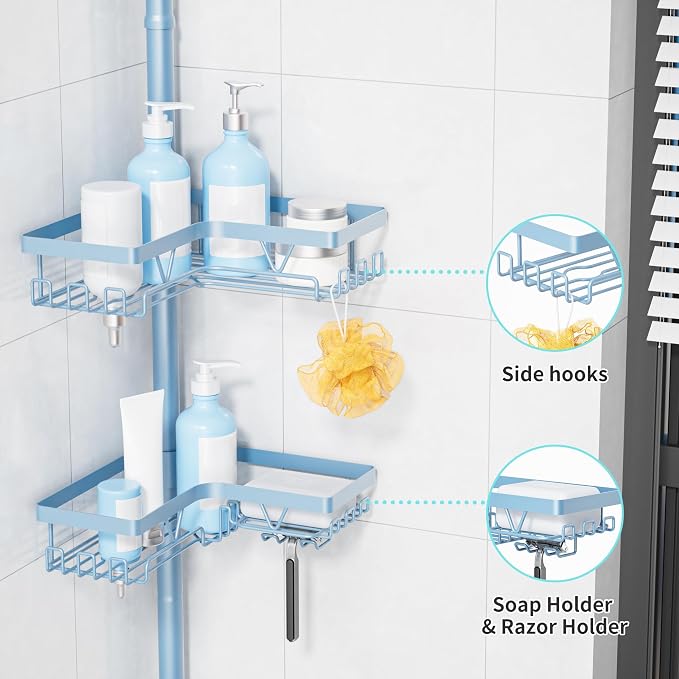 KEGII Shower Caddy Tension Pole, 4-Tier Rustproof Adjustable Corner Bathroom - Image 3