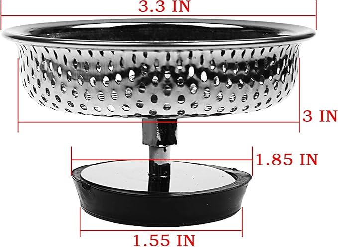 Pack of 2 Kitchen Sink Drain Strainer Basket and Stopper - Image 2