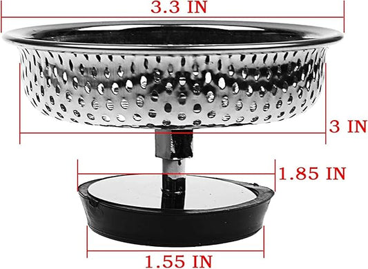 Pack of 2 Kitchen Sink Drain Strainer Basket and Stopper - Image 2
