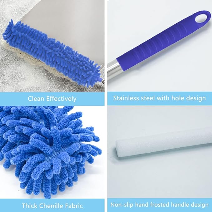 Cobweb Duster with Extension Pole, Washable Cleaning Duster Kit with 3 Duster - Image 4