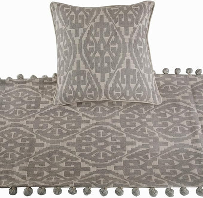 The HomeCentric Grey Bed Runner Without Pillow Cover, King Size 90"x18" Decorative Bed Runner, Grey Cotton Bed Scarf in Aztec Pattern with Tassels - Grey Aztec
