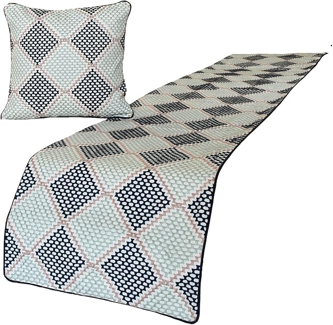 The HomeCentric King/Queen/Twin Blue Decorative Bed Runner Full 68"x18" Bed Runner with One Pillow Cover, Embroidered Bed Scarf on Embroidered Fabric - Pointillism