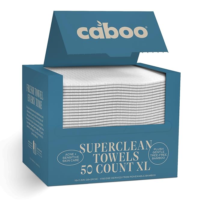 Caboo Tree Free Disposable Face Towels – 50 Soft, Lint-Free Towels | by Caboo