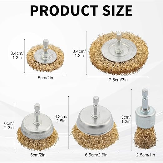 5 Pcs Wire Brush for Drill Set, Brass Wire Wheel for Drill, 1/4 Inch Hex Shank - Image 2