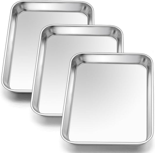 E-far 3 Pack Toaster Oven Trays, 9.4”x7.3” Stainless Steel Small Baking Cookie by E-far