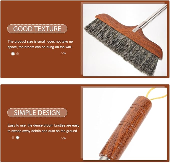 Yardwe Horse Hair Soft Bristle Broom Wooden Handle Angle Broom Floor Cleaning - Image 8