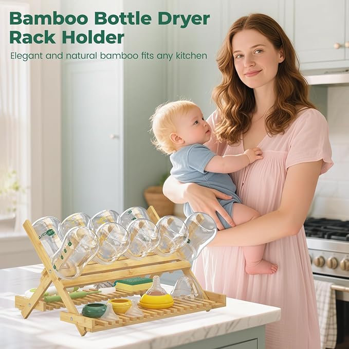 EsLuker.ly Baby Bottle Drying Rack, Bamboo Vertical Dryer Holder Organizer - Image 7