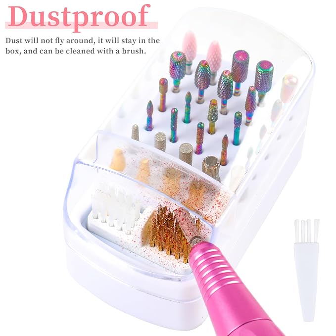 2 in 1 Nail Drill Bits Holder & Cleaner, 30 Holes, Dustproof Storage Box - Image 6
