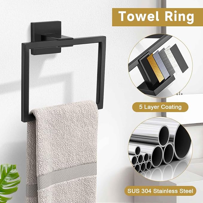 5 Pieces Bathroom Hardware Accessories Set Matte Black Towel Bar Set Towel - Image 3