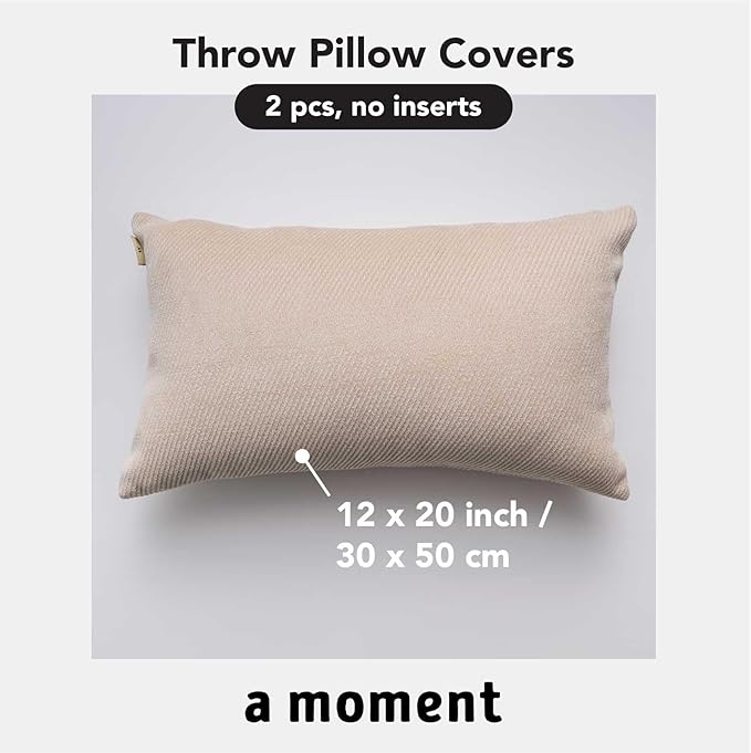 a moment Pack of 2 Decorative Chenille Throw Pillow Covers with Twill Cushion Covers for Sofa Living Room Couch Bed 12x20 Inch Beige