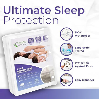 Hygea Natural Twin Size Tear-Free Heavy Duty Vinyl Box Spring and Mattress Cover - Waterproof, Anti-Bed Bug and Allergen-proof, Zippered Encasement - 39” x 75” x 9” Deep - Durable Protection