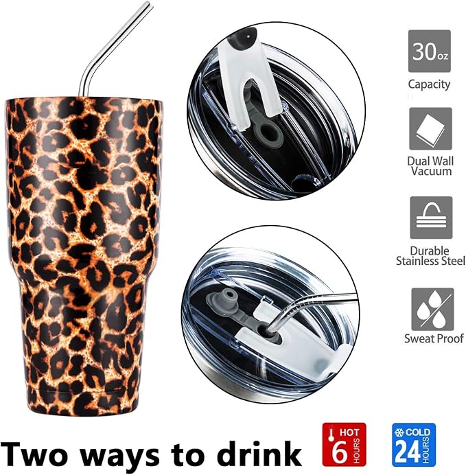 30oz Leopard Tumbler Stainless Steel Insulated Travel Mug - Image 3