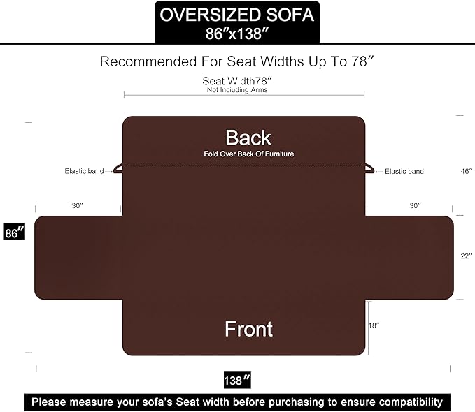 U-NICE HOME Large Sofa Cover Reversible Couch Cover for Dogs with Elastic Straps Water Resistant Furniture Protector for Pets Couch Cover for 4 Cushion Couch (Oversized Sofa, Light Camel/Beige)