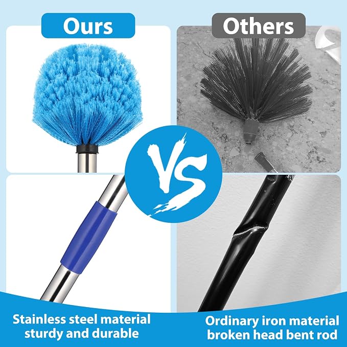 Cobweb Duster with Extension Pole, 4-10FT Stainless Steel Spider Web Brush with - Image 5