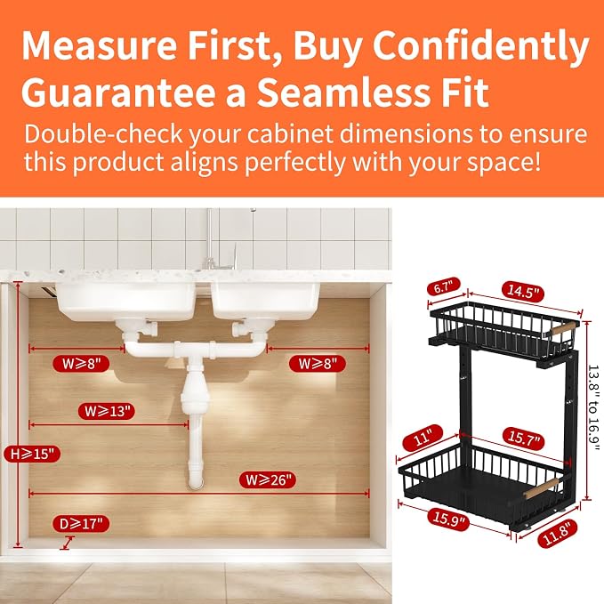 Under Sink Organizer, 2 Pack Under Sink Organizers and Storage, 2-Tier Pull Out - Image 2