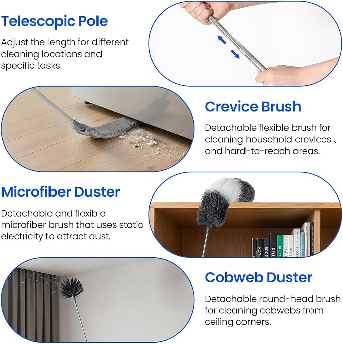 Extra-Long Dusters Kits with Extension Pole, 5 in 1 Cleaning Tools with - Image 3