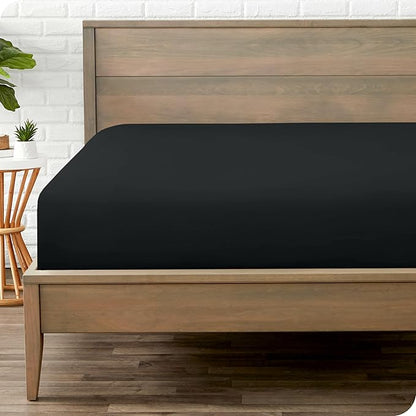 Bare Home Fitted Bottom Sheet Full XL Size - Premium 1800 Microfiber - Ultra-Soft Hotel Luxury - Deep Pocket - Durable and Long Lasting - Fitted Sheet (Full XL, Black)
