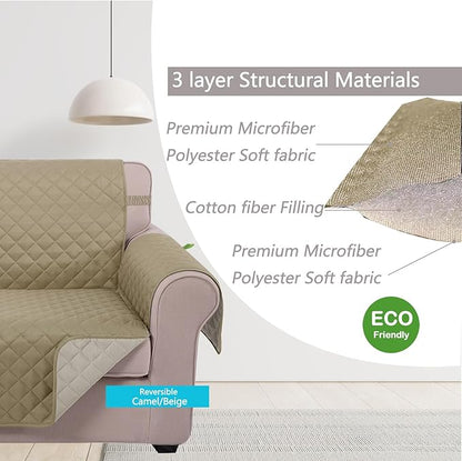 U-NICE HOME Large Sofa Cover Reversible Couch Cover for Dogs with Elastic Straps Water Resistant Furniture Protector for Pets Couch Cover for 4 Cushion Couch (Oversized Sofa, Light Camel/Beige)