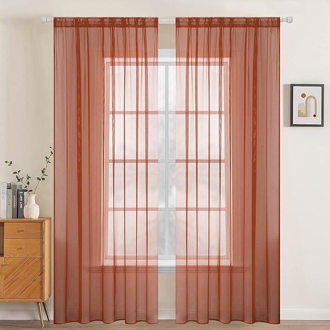 MIULEE 2 Panels Solid Color Sheer Window Curtains Elegant Window Voile Fall Panels/Drapes/Treatment for Bedroom Living Room (54X90 Inches Burnt Orange)