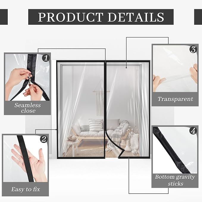 Amylove Zipper 72 x 80 Inch Dust Barrier Door Kit Construction Door Barrier 6 x - Image 3