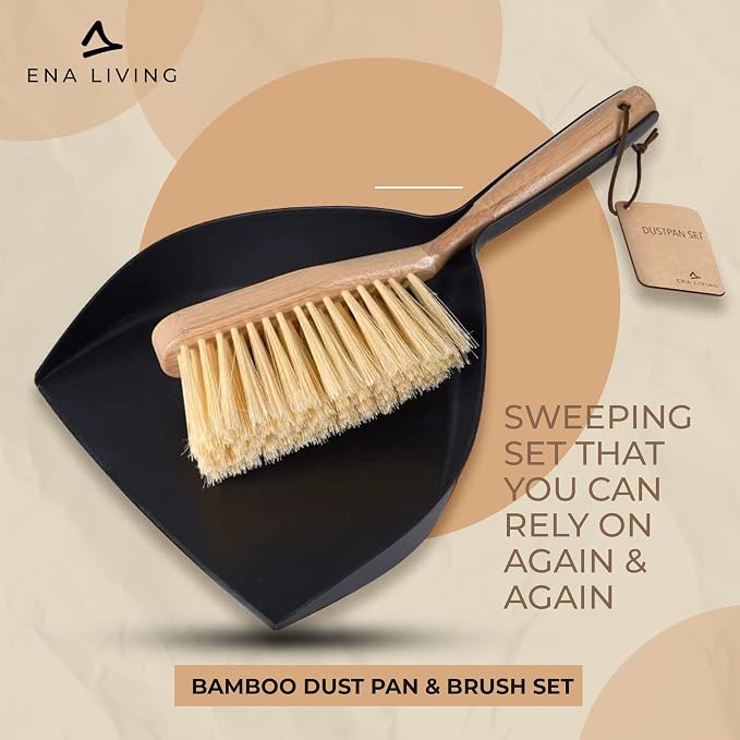 Bamboo Dust Pan & Brush Set, Portable Dustpan & Brush, Sturdy & Effective Dust - Image 2