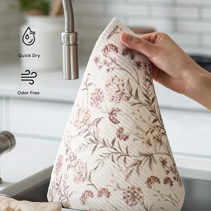 RECYCO Swedish Dishcloths for Kitchen | 4 Pack Oversized Washable Dish Rags | - Image 6