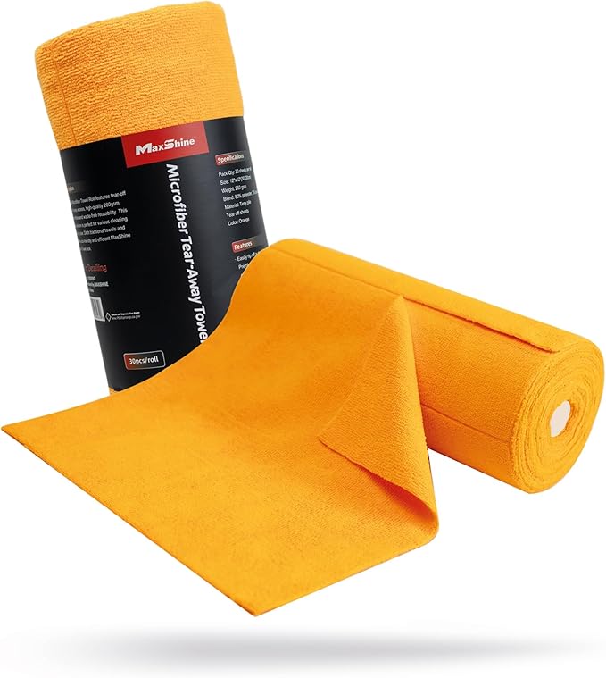 Maxshine Universal Orange Microfiber Tear-Away Towel Roll | 30 Reusable 12”x12” by Maxshine