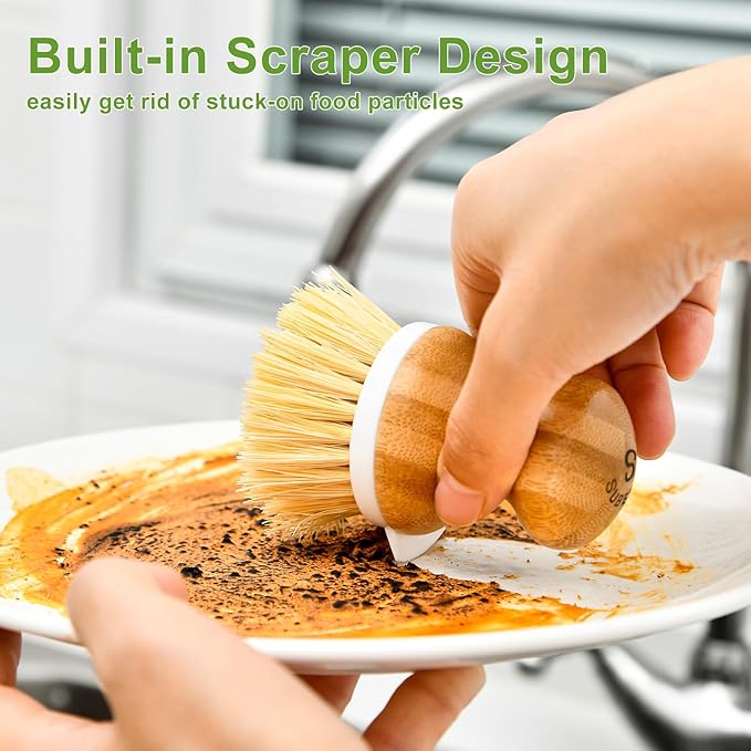 SUBEKYU Bamboo Dish Brush, Kitchen Dish Scrubber Brush - Image 3