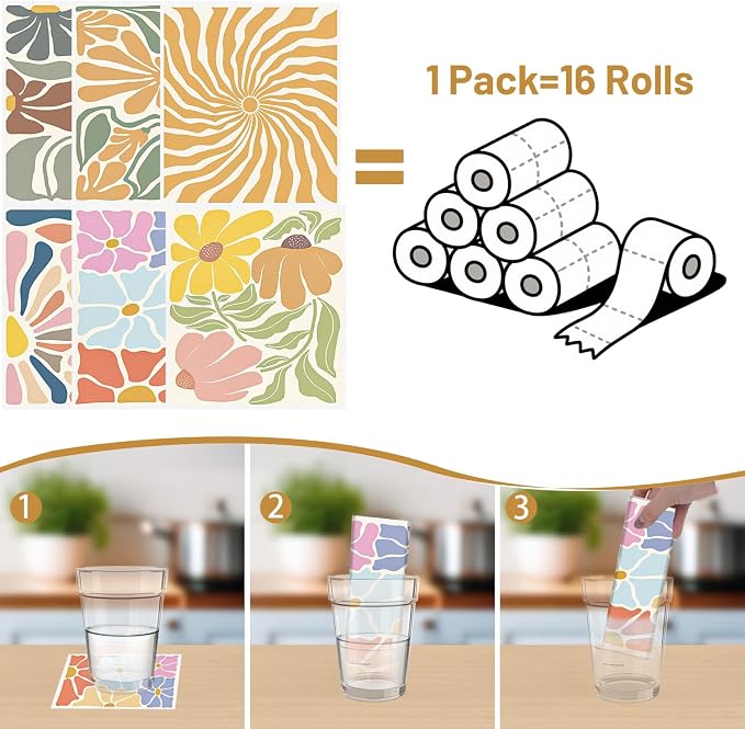 Boho Floral Swedish Dishcloths for Kitchen, Reusable Absorbent Cellulose Sponge - Image 3