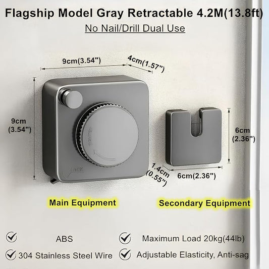 13.8ft Retractable Clothesline, Non-sag Clothesline, Indoor & Outdoor Heavy - Image 2