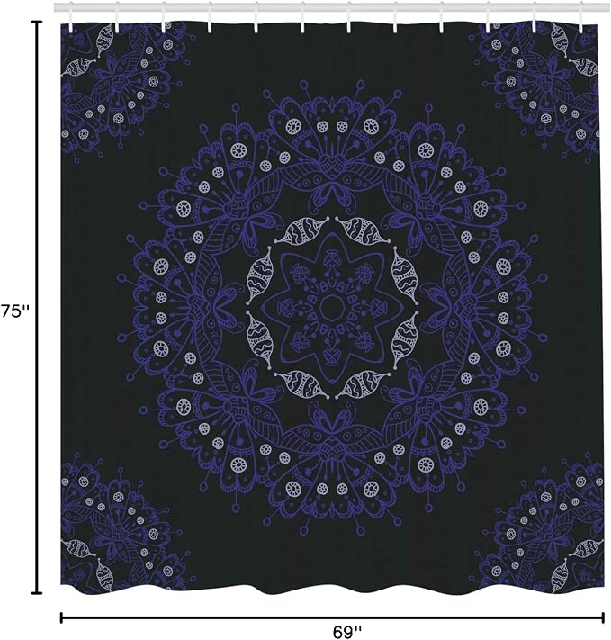 Ambesonne Dark Blue Shower Curtain, Oriental Round Ornate Mandala Lace Style - Image 3