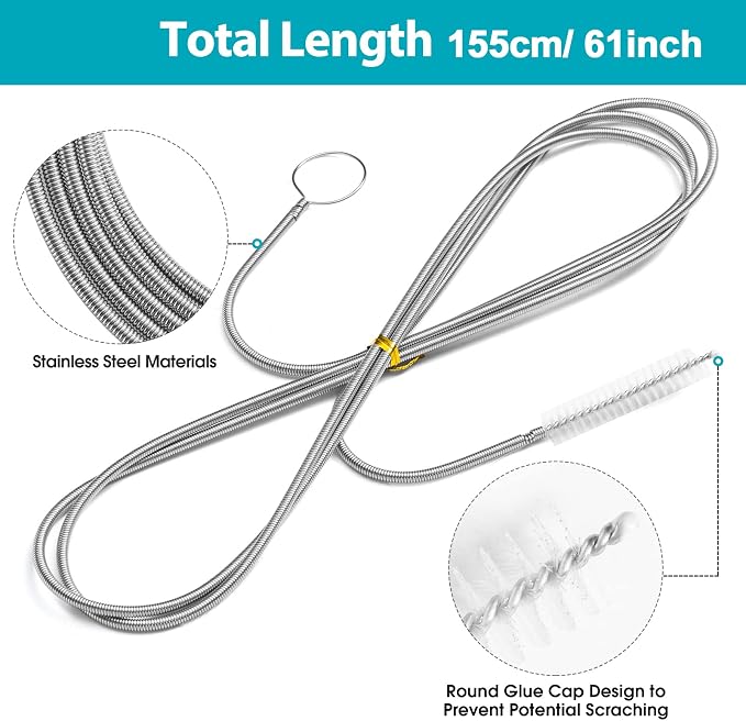 Extra-Thick Drain Brush with Stronger Spring 61-Inch Stainless Steel and Nylon - Image 2
