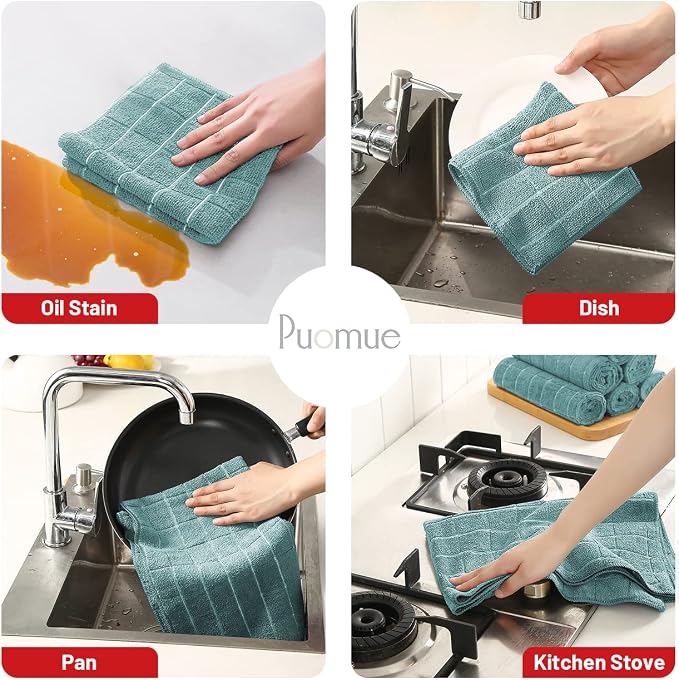 Microfiber Kitchen Towels and Dishcloths Set, 26 X 18 Inch and 12 X 12 Inch - Image 3