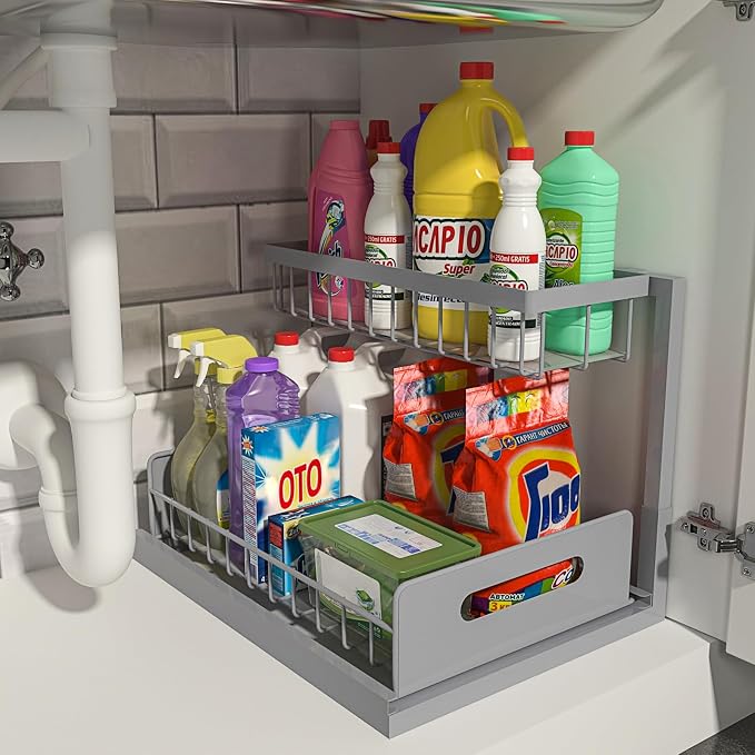 REALINN Under Sink Organizer, Pull Out Cabinet Organizer 2 Tier Slide Out Sink by REALINN