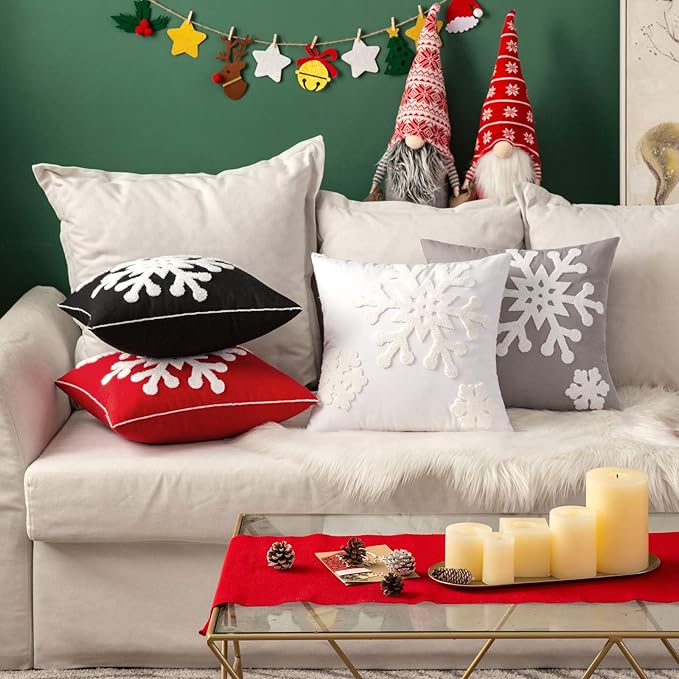 MIULEE Pack of 2 Christmas Decorative Snowflake Throw Pillow Covers Canvas Embroidery Winter Cushion Cases Holiday Decor Soft Pillowcases for Winter Couch Sofa Bedroom Car（White, 20x20in）