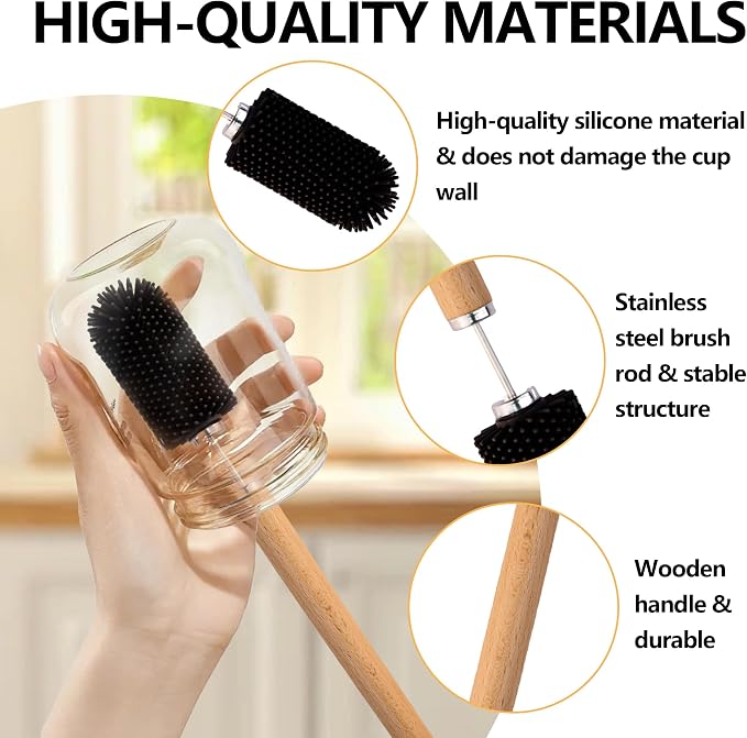 Baby Bottle Cleaner Brush Set Long Handle Silicone and Sponge Cleaning Brush - Image 2